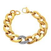 HSN Stainless Steel Goldtone Chunky Chain Pave Bracelet. 7-1/4